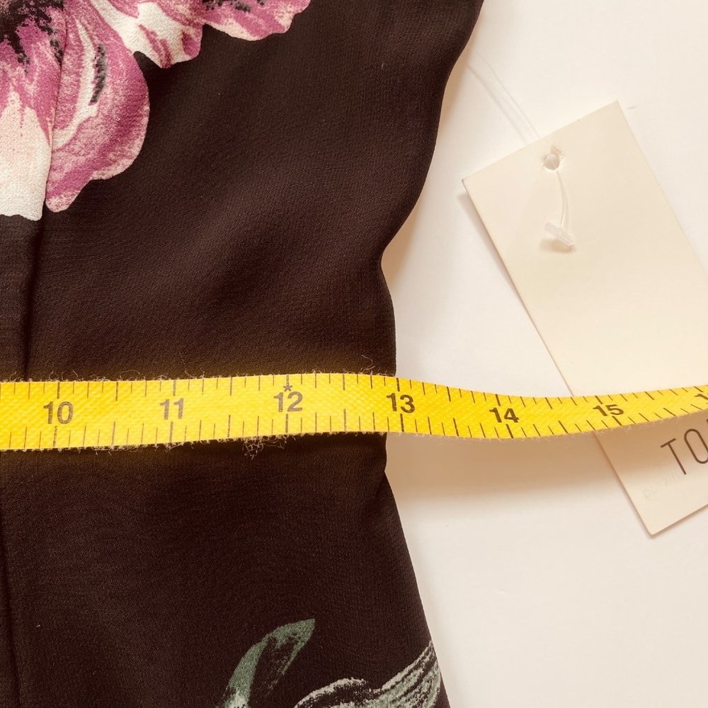 Tobi Feelin Floral Side Slit Midi Dress sz SP Black Square Neck Short Sleeve Tie - Picture 8 of 9